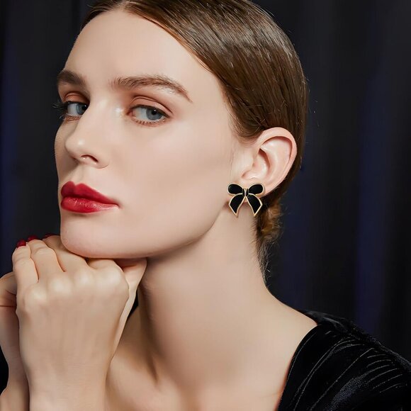 Gold Brass Dainty Bow Earrings Stud Drop Jewelry Gift Women Teen - Picture 6 of 7